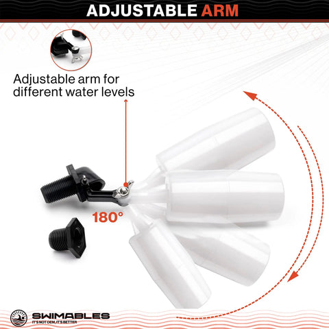 Auto Fill Float Valve Replacement Kit Three Eighths Inch To One Half Inch Adapter For Pool Water Levelers And Tank Fill Systems A 2 In 1 Solution For Pools Ponds And Water Tanks Compatible With Most Float Valves In Water Tanks And Pools Durable adjustable arm 180° view