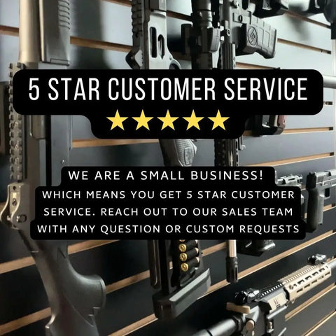 Wall with shotguns and rifles mounted on Awesome Universal Rifle Hooks That Are Super Versatile For Your Shotgun Or Bolt Action with promo text.