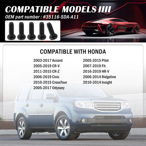 Image showing compatible models list for Stainless Steel M2 X 5 Key Fob Screws Kit 12 Pieces With Screwdriver For Honda vehicles.