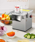 Front view of NEWTRY 4-in-1 stainless steel vegetable processor with slicer, dicer, shredder and crinkle cutter