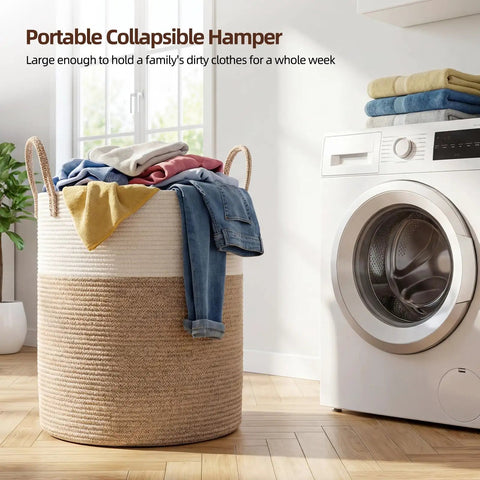 Real Deal Laundry Hamper With Safe Rounded Edges, Legit Nursery Stash Bin For Cozy Blankets And Small Gear, Big Capacity Soft Basket For Easy Home Organization In Earthy Brown And Bright White