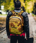 Sunset Farm Highland Cow Printed Unisex Backpack large capacity on man walking in park, durable polyester, breathable design