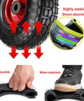 Set Of Two Heavy Duty Pneumatic Rubber Swivel Casters With Safety Brakes showing elastic, shock-absorbing wheel for 300Kg loads.