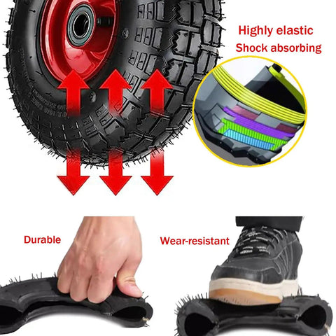 Set Of Two Heavy Duty Pneumatic Rubber Swivel Casters With Safety Brakes showing elastic, shock-absorbing wheel for 300Kg loads.