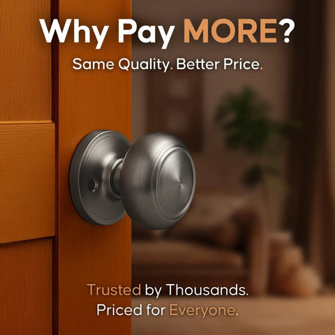 Interior Door Knob Passage Handle For Bedrooms And Bathrooms And Closets, Antique Nickel Finish on wooden door
