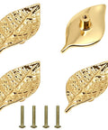 Vintage Leaf Cabinet Knobs Set, 4 Pack, Zinc Alloy Drawer Pulls With Single Hole Mount, Gold Finish, hardware included