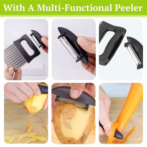 Suuker 2-in-1 crinkle cutter and vegetable peeler with stainless steel wavy blade and black handle