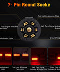 Dreamdragon 7-pin round trailer light kit diagram; front view of socket with brake, turn, tail and license plate lights