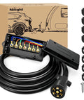 Heavy Duty 7 Way Trailer Plug With 8 Foot Wiring Harness 7 Pin RV Round Connector Cable Weatherproof Junction Box Universal Tow Wiring For RVs And Cars Durable Cable And Easy Clip In, with open junction box and screws