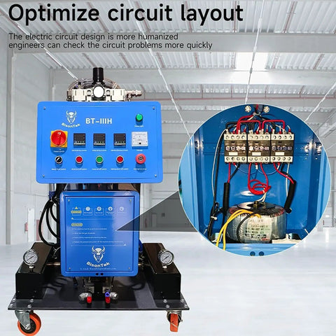 Heavy Duty Portable Pneumatic Polyurethane Spray Foam Machine 110V 5.5KW Beast Mode with control panel and wiring showcase.