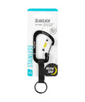 SlideLock Aluminum Locking Carabiner Key Ring With Nylon Strap in packaging, black steel clip, 3-25 lb load capacity