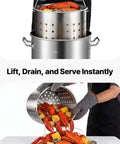 42 Quart Stainless Steel Stock Pot With Strainer, Lid And Handles, Heavy Duty Commercial Grade used for cooking seafood
