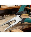 12 Piece 6 Inch Spring Needle Nose Pliers Set With Heavy Duty Steel, Insulated Nonslip Rubber Handles on a workbench