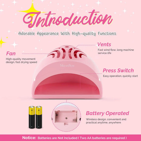 Portable Kids Nail Dryer Mini Nail Fan Quick Dryer For Water Based Nail Polish Safe Cordless Battery Operated with features