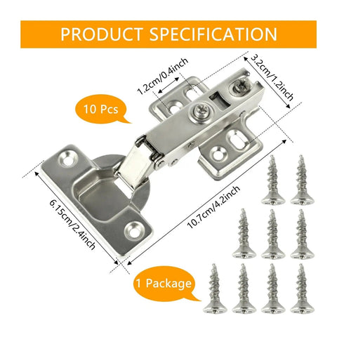 Stainless Steel Cabinet Hinges With Hydraulic Soft Close, Concealed Design, Rust Resistant, 10 pack with mounting screws visible