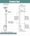Technical drawing of Exposed Chrome Shower System With 8 Inch Rainfall Shower Head, wall mount, adjustable slide bar dimensions.