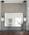 Farmhouse Mason Jar Pendant Light Set For Kitchen Island, adjustable glass jar hanging lamps over modern bathroom vanity.