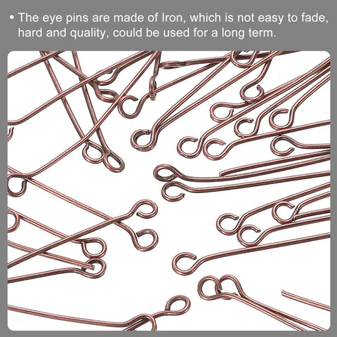 Red Copper Eye Pins 500Pcs 20mm 21 Gauge 0.7mm For Jewelry Making Findings DIY Craft Beading Head Pins, close-up