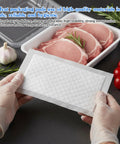100 Piece Meat Absorbent Pads 4x7 Inch White Food Grade Soaker Pads for Meat and Fish Packaging shown with pork and tomatoes