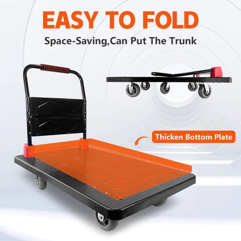Heavy Duty Folding Platform Cart, 1600 Lbs Capacity, with easy fold design and 6 inch wheels for transporting goods.
