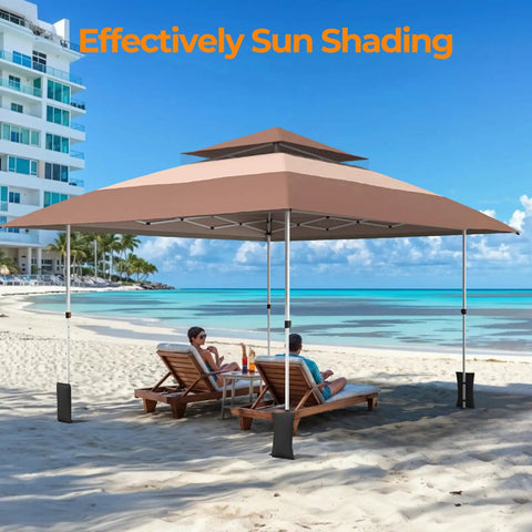 13x13 Pop Up Gazebo Outdoor Canopy Shelter With Four Sandbags No Fuss Quick Setup Sun Shade Canopy on beach with chairs