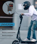 Person using e-scooter with Plug And Play Throttle Control Switch With LCD Voltage Display And Key Lock For E-Scooters, Real Time Voltage Readout.
