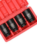 Beefy Four Piece Half Inch Drive Deep Impact Socket Set Six Point CR MO Steel Metric Sizes 32 33 35 36mm in red case