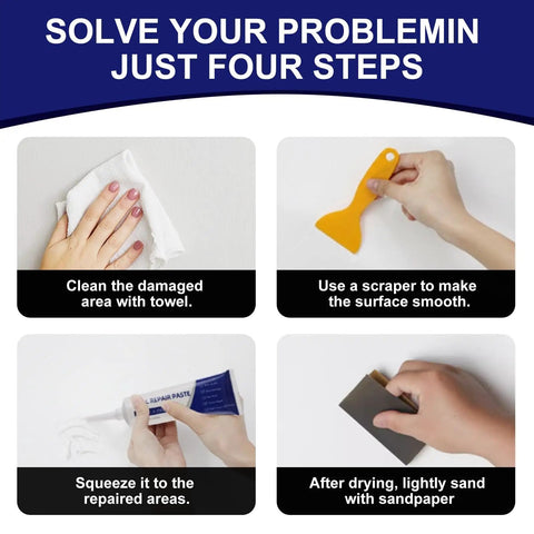 Step-by-step guide using All Purpose Drywall Repair Kit With Scraper for Walls Hole Filler and Crack Repair Quick Drying Paste