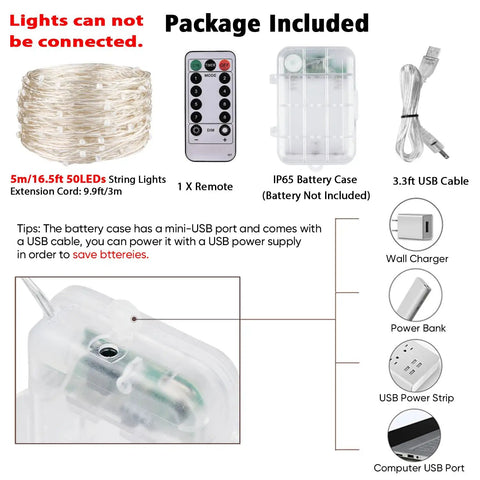 Battery Operated UV Black Light String Lights With 50 LEDs, 16.5 Ft Flexible Fairy Lights, 8 Modes, USB Powered Option, Great For Fluorescent Body Paint, Parties, Stage Show And Halloween Decor