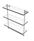 Mambo Collection 16 Inch Triple Tiered Integrated Towel Bar Glass Shelf Satin Nickel With Solid Brass Construction Tempered Glass