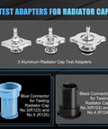 Radiator Pressure Tester And Coolant Refill Tool Kit 28 Piece Set showing aluminum radiator cap test adapters and connectors