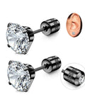 Real Good Titanium Flat Back Screw Back Stud Earrings In Crisp White 6Mm Post Hypoallergenic piercing jewelry shown being worn.