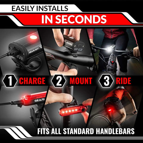 Front And Rear USB Rechargeable Bike Lights Set With 400 Lumen LED Headlight And Waterproof Tail Light, Ideal For Night Rides On Roads Or Trails, Great For MTB Mountain Bikes And Safe For Kids