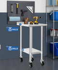 Pro Grade Stainless Steel Commercial Work Table With Wheels For Kitchens And Labs, 24x24 Inch Prep Surface with tools