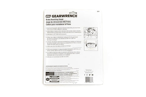 Package back of Brake Resetting Gauge With Lock Knurled Knob For Precise Drum Brake Clearance Calibrated In One Thirty Second Inch