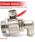 Oil Drain Valve With Removable L Shape Hose End For 27mm 2.0 Thread Stainless Steel Heavy Duty Oil Change Fitting