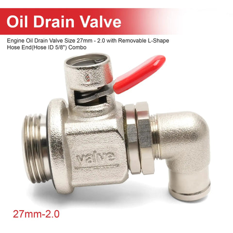 Oil Drain Valve With Removable L Shape Hose End For 27mm 2.0 Thread Stainless Steel Heavy Duty Oil Change Fitting