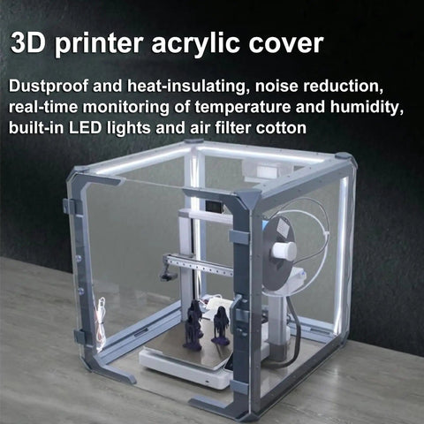 3D Printer Enclosure Kit With Filament Drying Box, LED Light And Built-In Fan, Sealing Design in acrylic on wooden surface