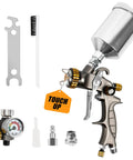 Pro Grade HVLP Mini Air Spray Gun For Clearcoat Touch Ups With Precision Stainless Steel Nozzle 150 Ml Cup and accessories.