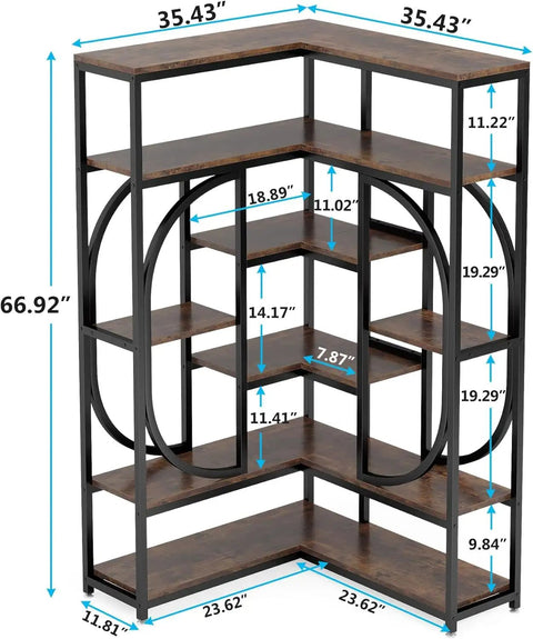 Sick Seven Tier Corner Shelving Unit For Living Room Or Office With Industrial Chic Vibe And Heavy Duty Metal Frame Engineered Wood Bookshelf For Game Changing Storage And Clean Room Setup