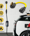 Premium Nema 10 To 6 Adapter For Ev Level 1 Charging Heavy Duty connecting to an electric vehicle with a yellow cable