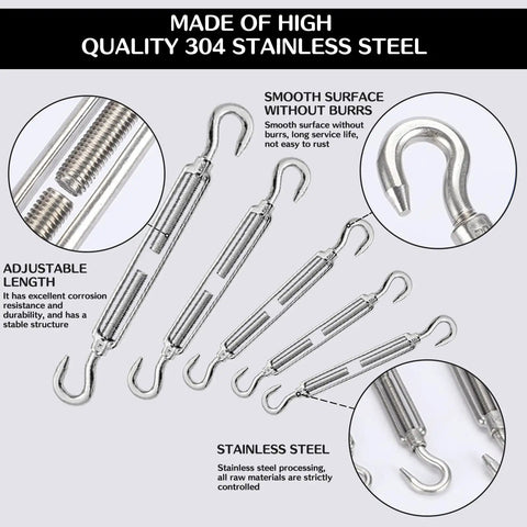 Beefy Stainless Steel Turnbuckle Tensioner Set For Cable Tent Sun Shade And Garden Decor Heavy Duty Hook And Hook Turnbuckles Easy Install