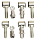 Garage Built Eight Piece 4 Link Rod End Kit With Three Quarter Sixteen Threading Dead Tight Poly Bushings And Crush Sleeves Designed For Slick Weld In Diy Suspension Fab Builds On One Point Two Five Dom Steel Tubing with polished aluminum rod ends.