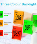 Infrared Thermometer 3 In 1 For Home Use, Nursery And Family Checks Body, Room, And Object Temps, Switch Between Fahrenheit And Celsius, Smart Fever Indicator With 3 Color Backlight, Perfect For Baby, Kids And Adults showing three-color backlight