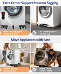 Heavy Duty Appliance Dolly With 10 Support Feet And Four Locking Swivel Wheels For Easy Moving Of Washers Dryers Fridges And Mini Refrigerators, showing center support for stability.