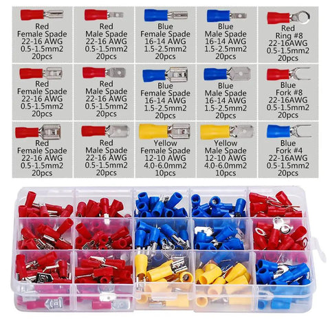 All In One 280 Pc Wire Terminal Crimp Connectors Kit Insulated Waterproof Spade Set For 22-10 AWG in storage box