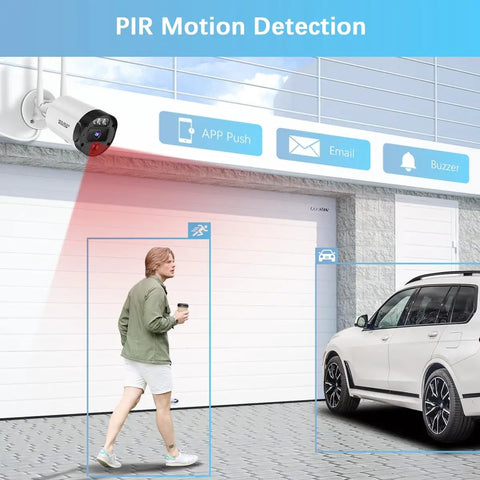 Outdoor Wireless Security Camera System With 90 Day Storage monitoring driveway with PIR motion detection and car detection feature