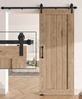 Wooden door with 6.6 Foot Sliding Barn Door Hardware Kit With Upgraded Two Point Screw Fixation Modular Track Heavy Duty For Single Door