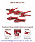 Ratcheting PVC CPVC Pipe Cutter For Plumbing And Irrigation Projects, red cutters in various sizes with ergonomic handles