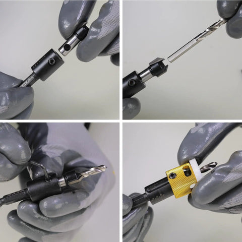 Carbide Tipped Countersink Drill Bit Set, 5 Pack With Low Friction Depth Stop and Quick Change One Quarter Inch Hex Shank display